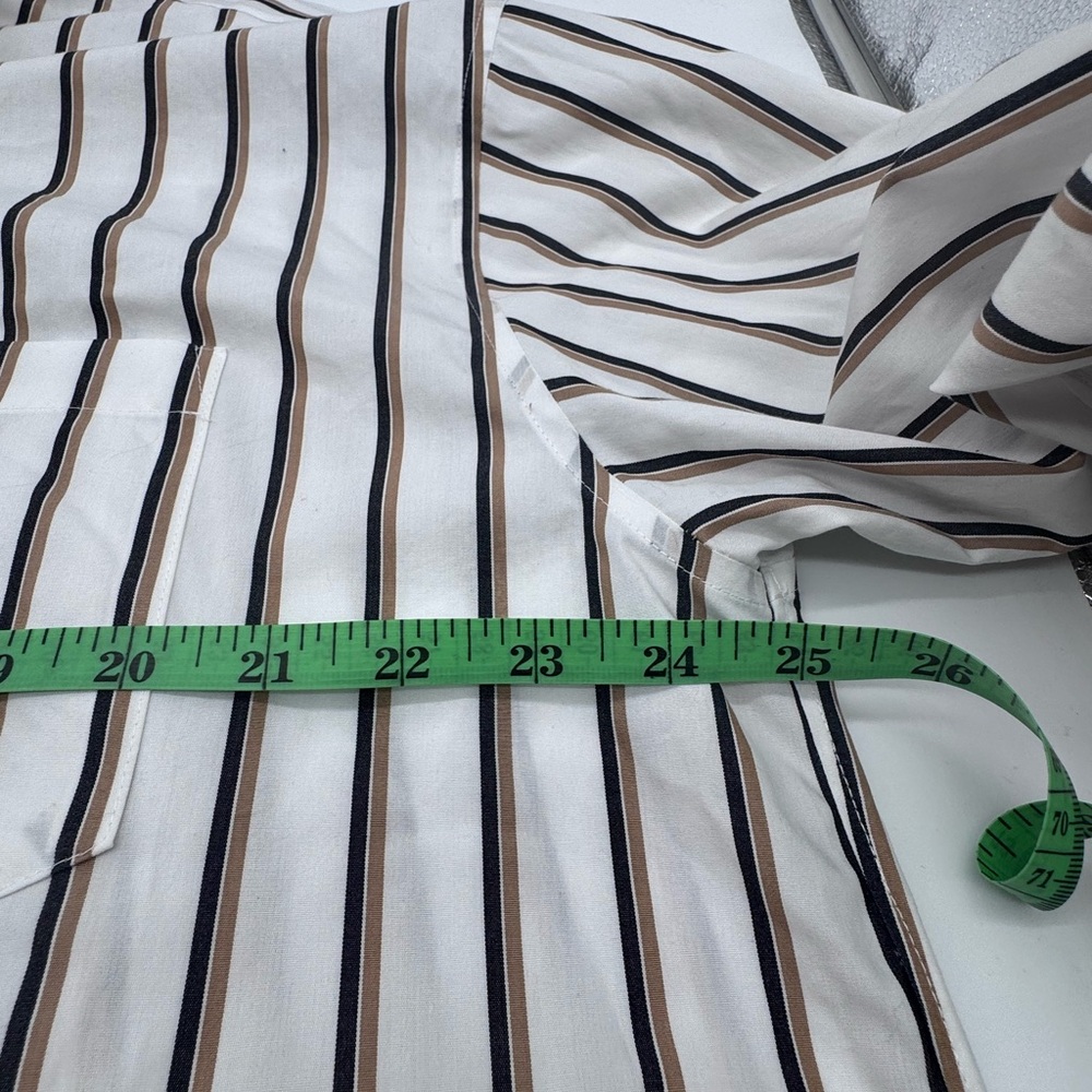 Lands' End No Iron White With Navy/Tan Striped Button Down‎ Shirt, Size Large - Picture 5 of 13